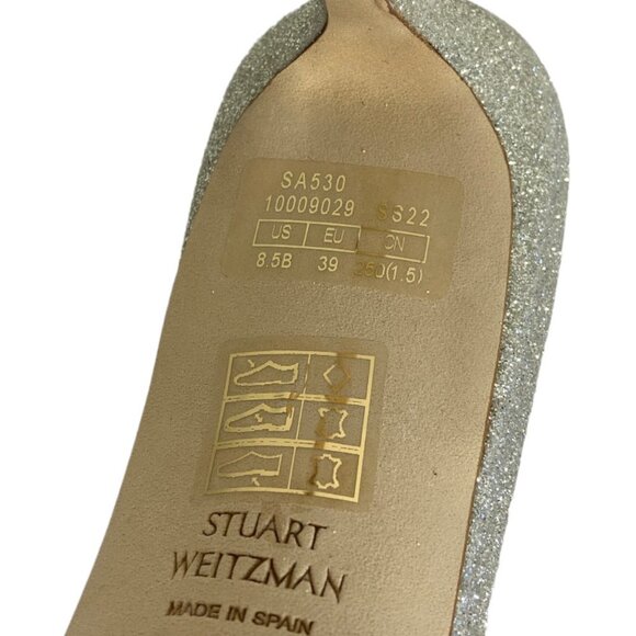 NEW Stuart Weitzman Soiree Sleek 75 Glitter Sandals Size 39 or 8.5 Wedding Shoes - Picture 6 of 12
